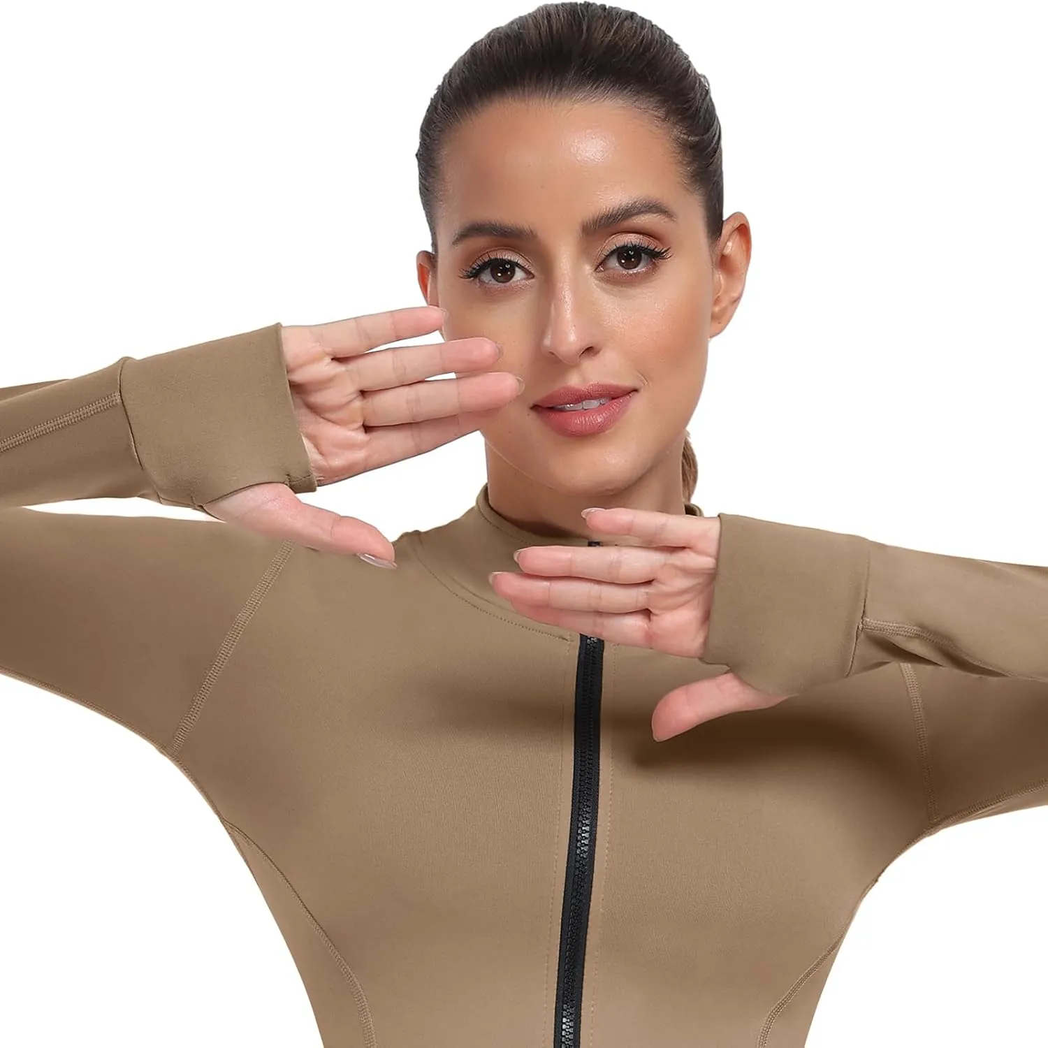 Women's Full Zip Running Yoga Slim Fit Cropped Bbl Athletic Jacket Workout Sportwear With Thumb Holes
