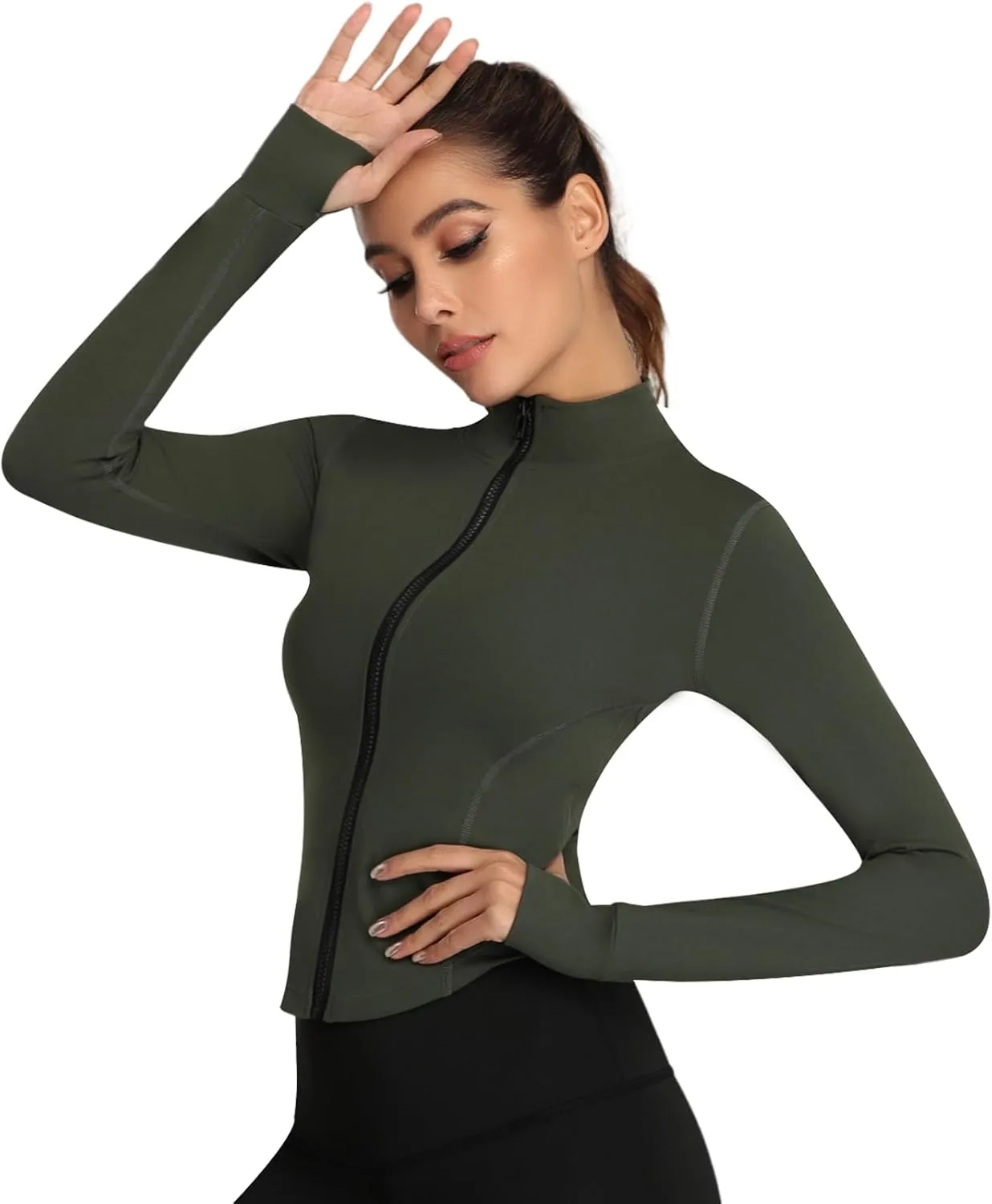 Women's Full Zip Running Yoga Slim Fit Cropped Bbl Athletic Jacket Workout Sportwear With Thumb Holes