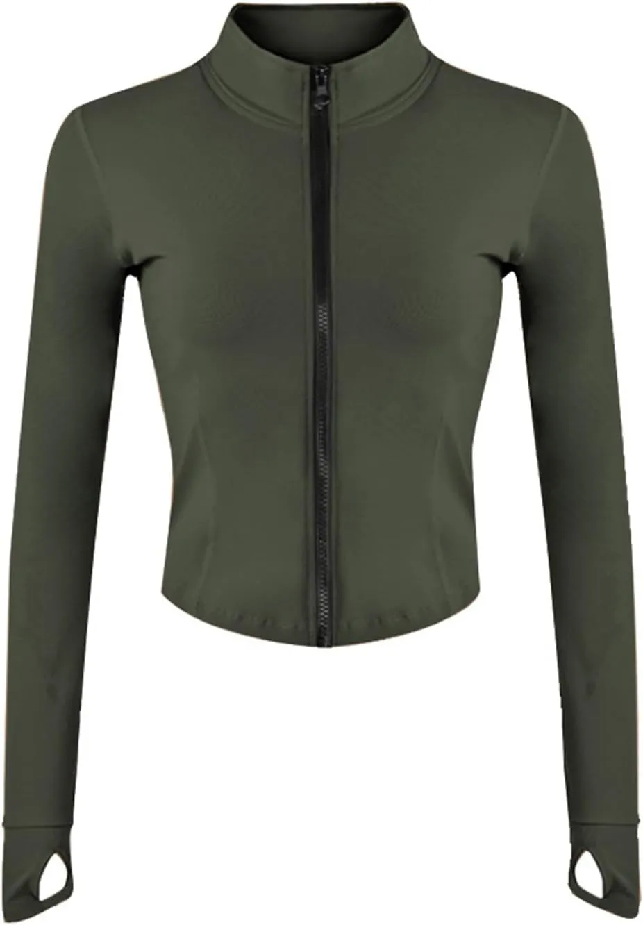 Women's Full Zip Running Yoga Slim Fit Cropped Bbl Athletic Jacket Workout Sportwear With Thumb Holes