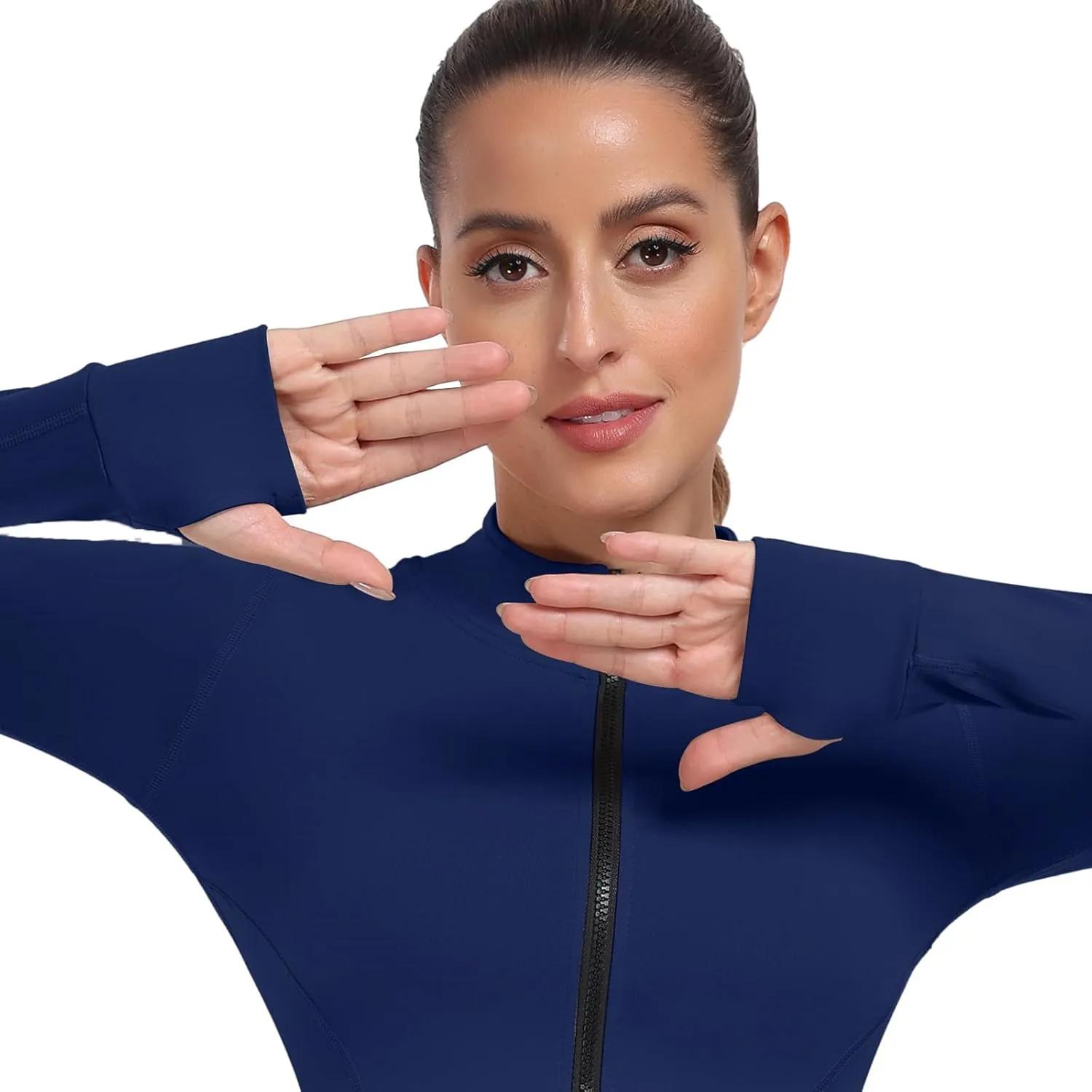 Women's Full Zip Running Yoga Slim Fit Cropped Bbl Athletic Jacket Workout Sportwear With Thumb Holes