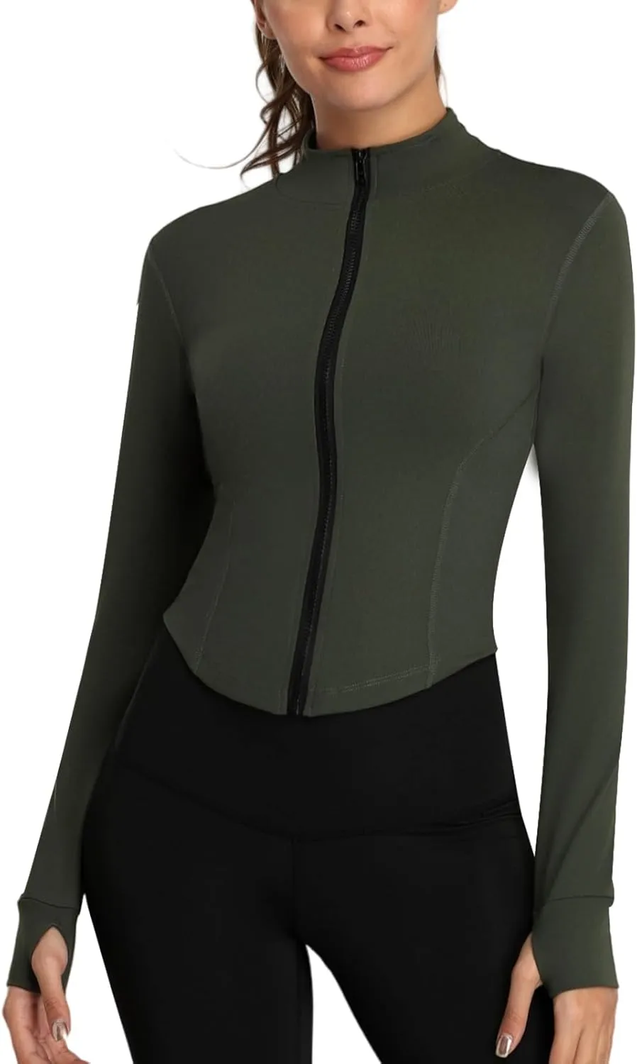 Women's Full Zip Running Yoga Slim Fit Cropped Bbl Athletic Jacket Workout Sportwear With Thumb Holes