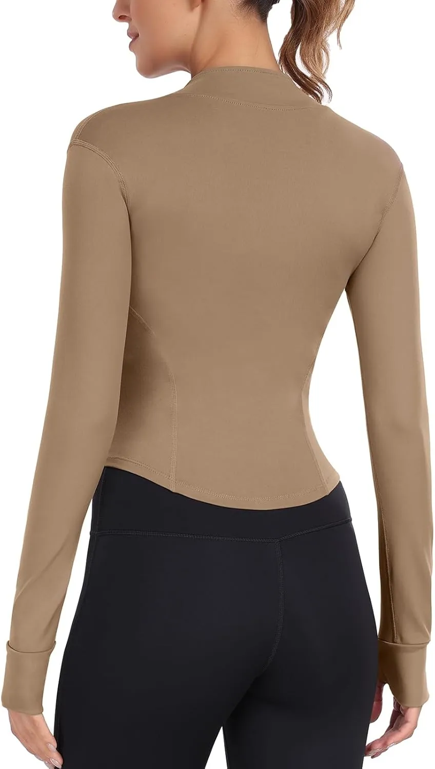 Women's Full Zip Running Yoga Slim Fit Cropped Bbl Athletic Jacket Workout Sportwear With Thumb Holes