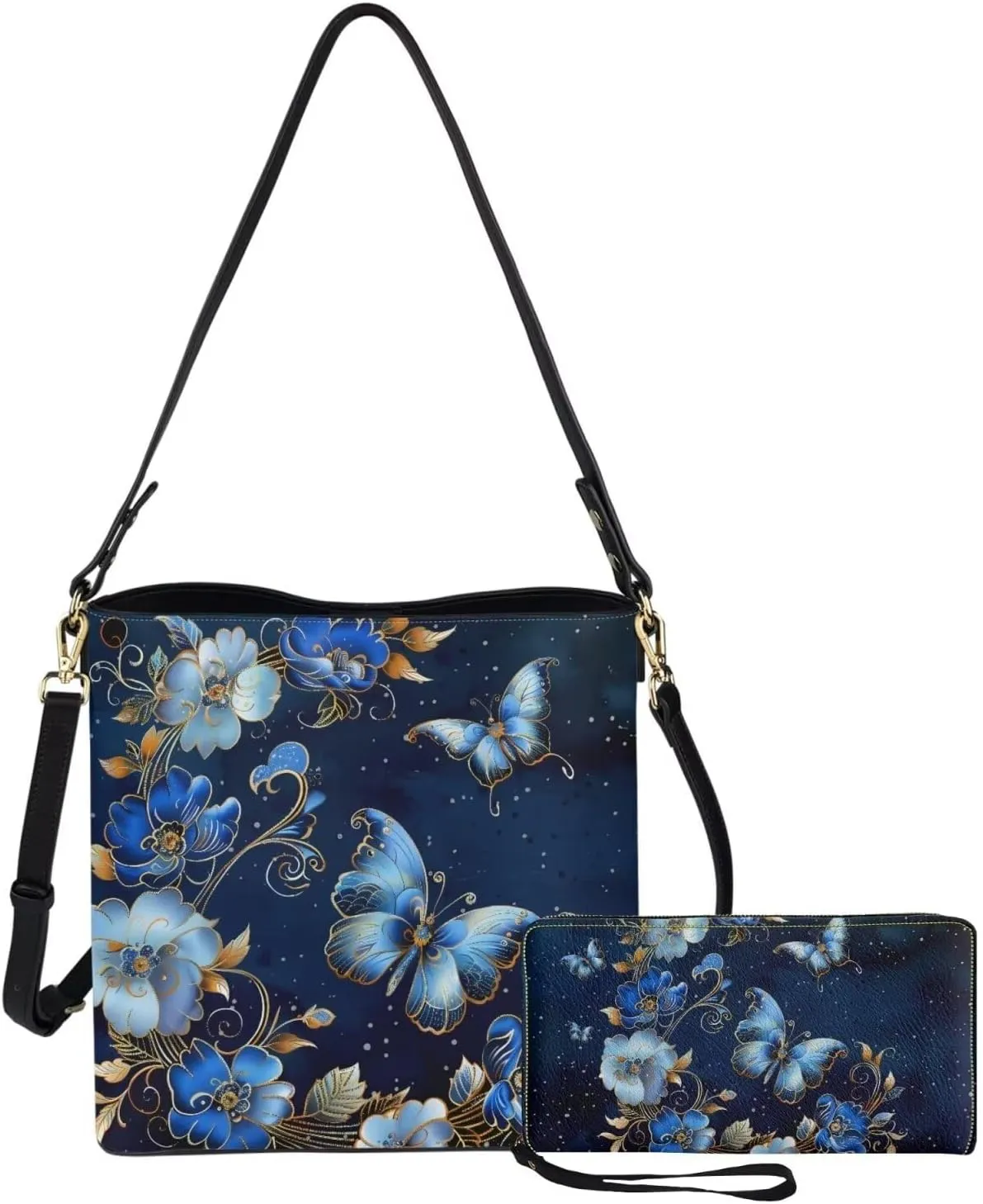 Women's Handbag Waterproof PU Tote Shoulder Bucket Bags with Wallet 2pc Set for Daily Use
