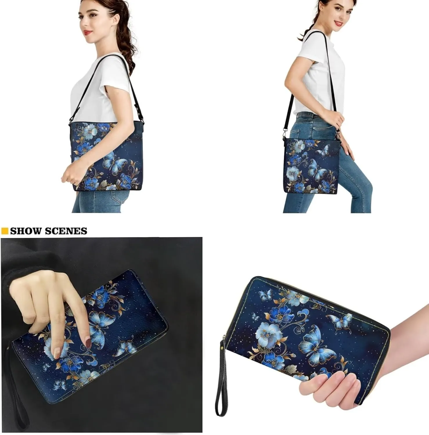 Women's Handbag Waterproof PU Tote Shoulder Bucket Bags with Wallet 2pc Set for Daily Use