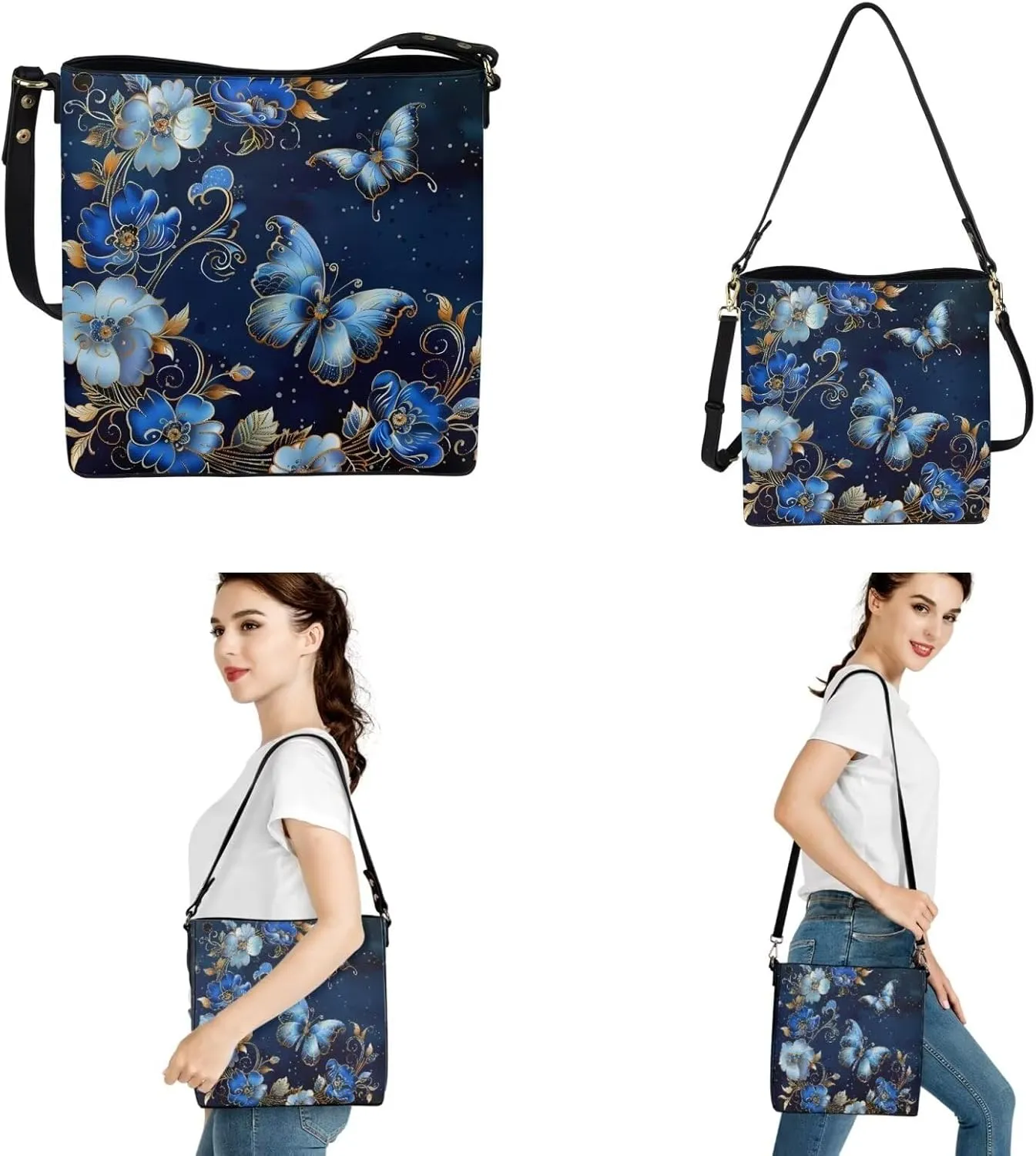 Women's Handbag Waterproof PU Tote Shoulder Bucket Bags with Wallet 2pc Set for Daily Use