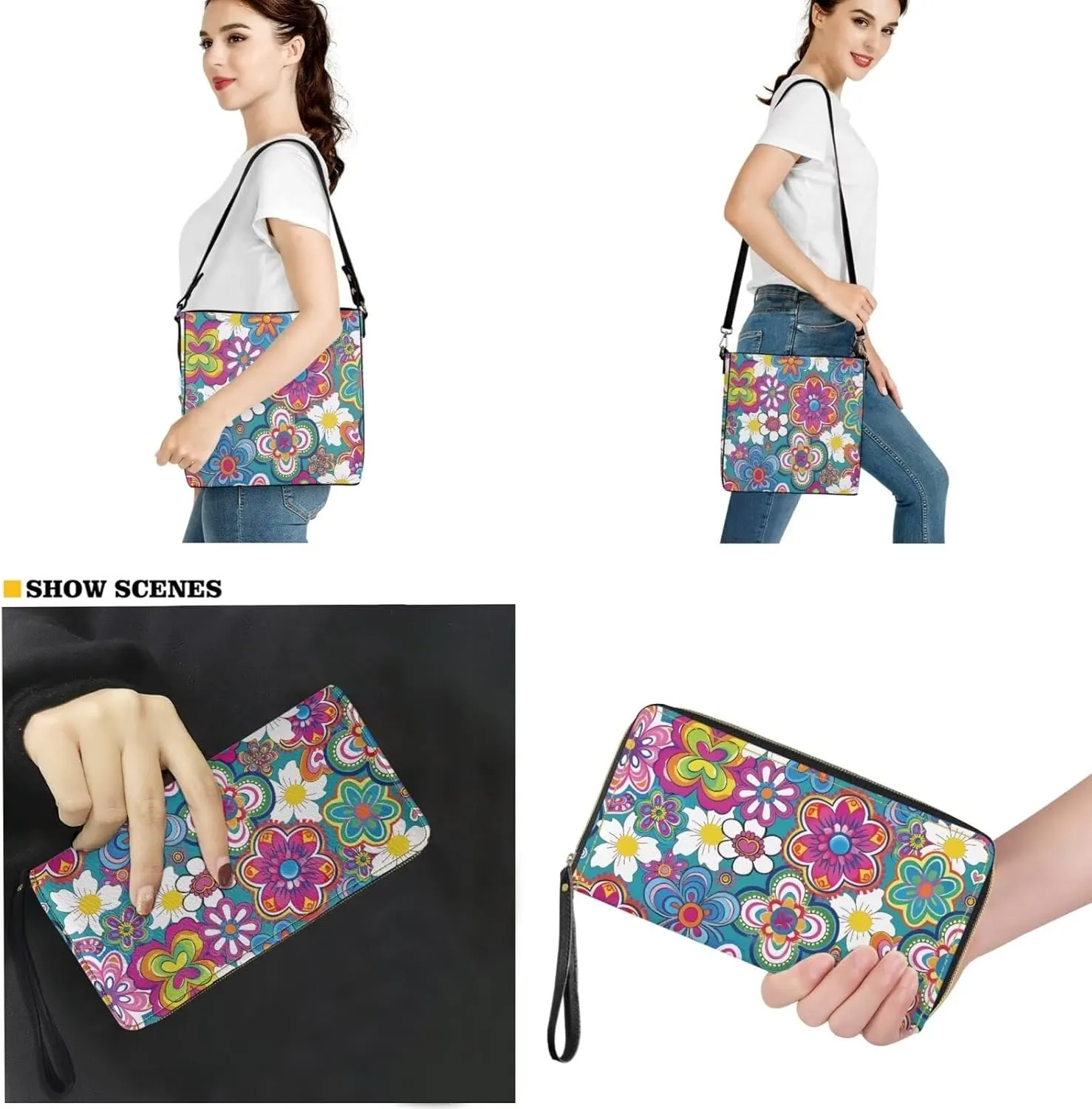 Women's Handbag Waterproof PU Tote Shoulder Bucket Bags with Wallet 2pc Set for Daily Use