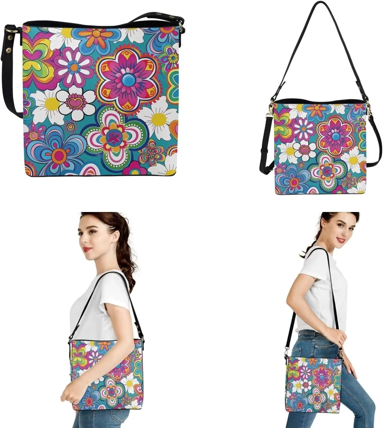 Women's Handbag Waterproof PU Tote Shoulder Bucket Bags with Wallet 2pc Set for Daily Use