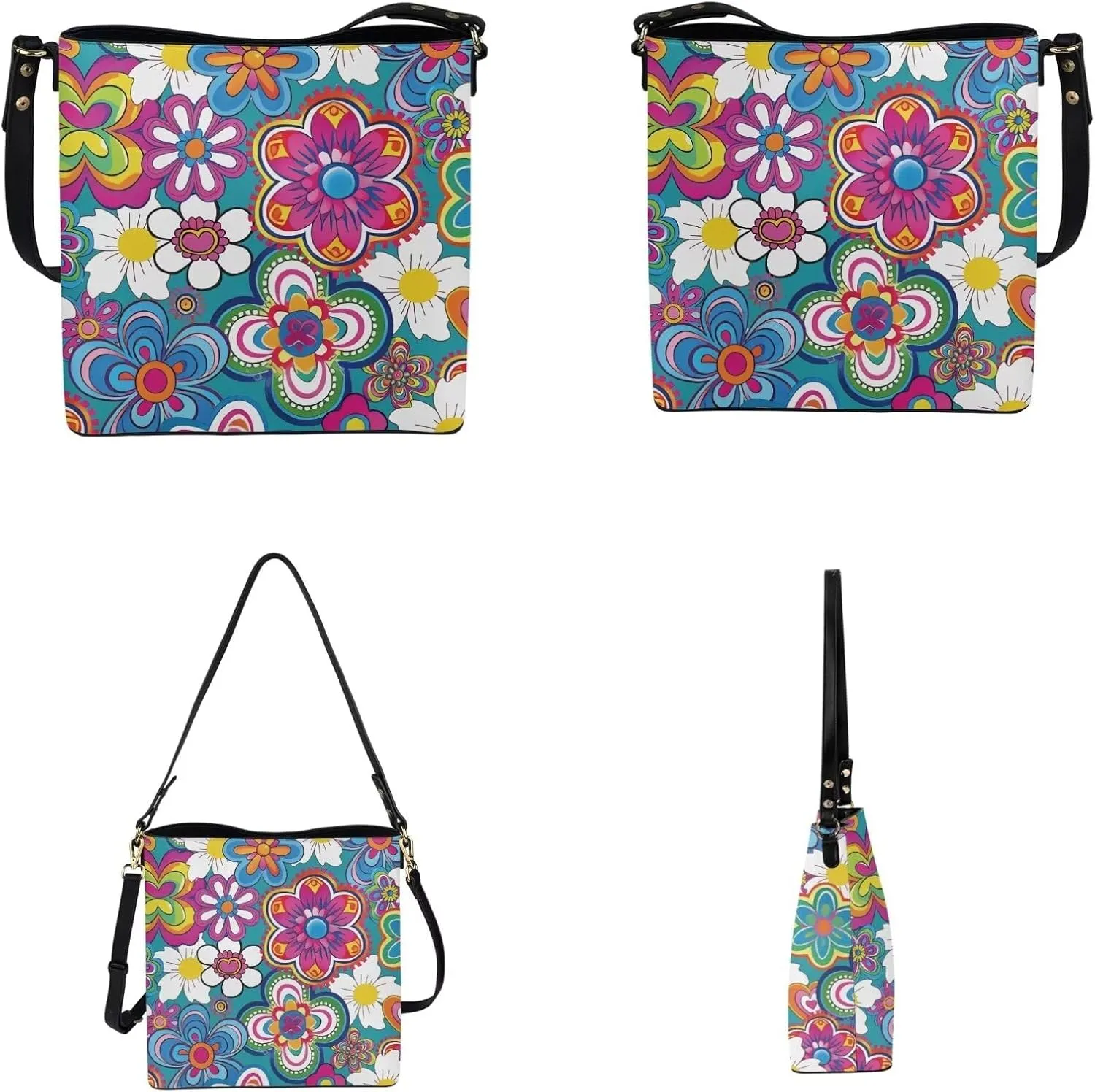 Women's Handbag Waterproof PU Tote Shoulder Bucket Bags with Wallet 2pc Set for Daily Use
