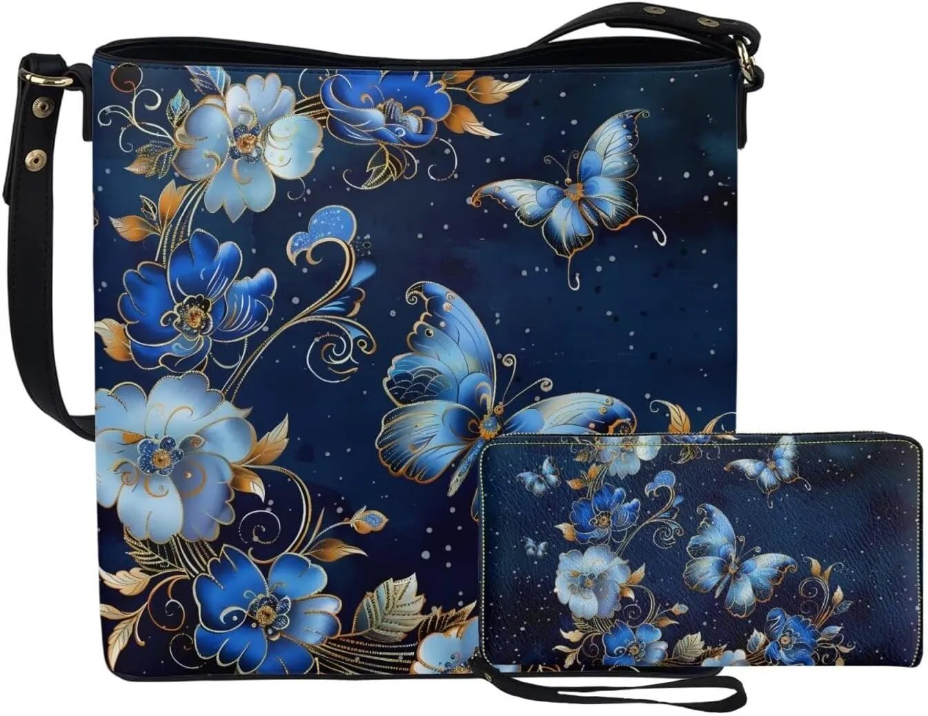 Women's Handbag Waterproof PU Tote Shoulder Bucket Bags with Wallet 2pc Set for Daily Use