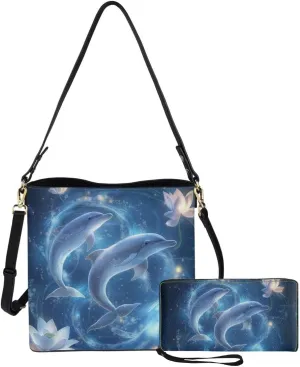Womens Large Leather Tote Shoulder Bag and Wallet 2Pc Set,Ladies Casual Fashion Handbag Travel Work Daily Use