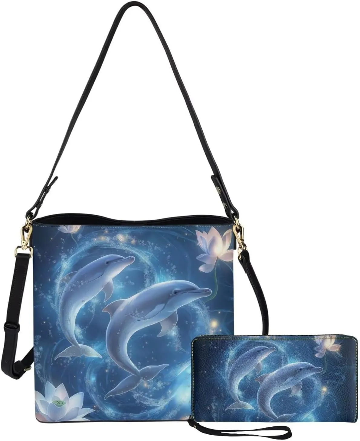 Womens Large Leather Tote Shoulder Bag and Wallet 2Pc Set,Ladies Casual Fashion Handbag Travel Work Daily Use