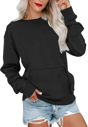 Womens Long Sleeve Sweatshirts Casual Crewneck Cute Pullover Tops Lightweight Sweatshirt with Pocket 2025