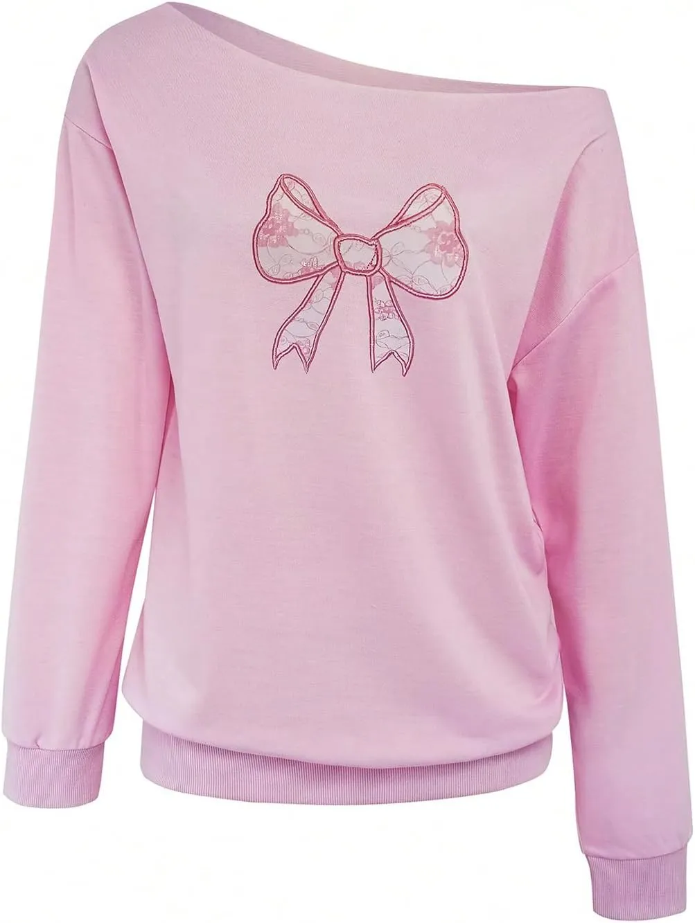 Women's Off Shoulder Graphic Cute Sweatshirts Long Sleeve Asymmetrical Loose Fall Pullover Tops