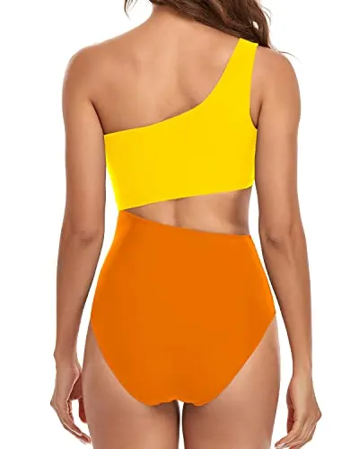 Women's One Piece Strapless Bathing Suit Cutout Swimwear Monokini-Orange