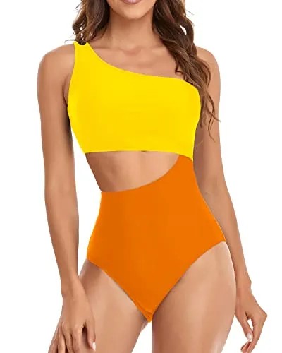 Women's One Piece Strapless Bathing Suit Cutout Swimwear Monokini-Orange