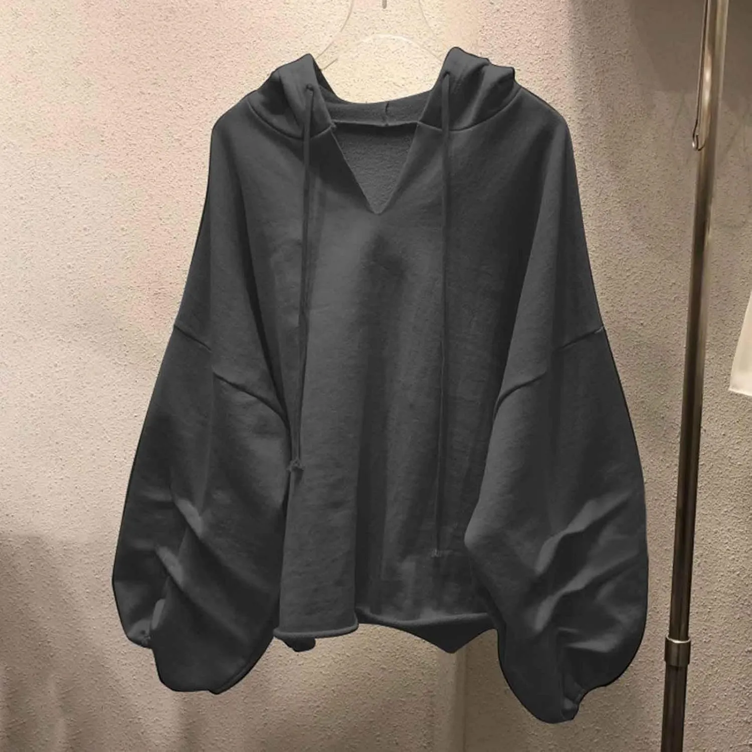 Women's Oversized Hoodies Lightweight Hooded Sweatshirt Puff Long Sleeve Blouse Ladies Drawstring Stylish Tshirts