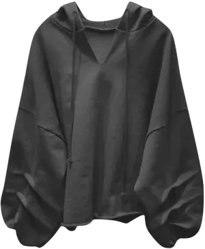 Women's Oversized Hoodies Lightweight Hooded Sweatshirt Puff Long Sleeve Blouse Ladies Drawstring Stylish Tshirts
