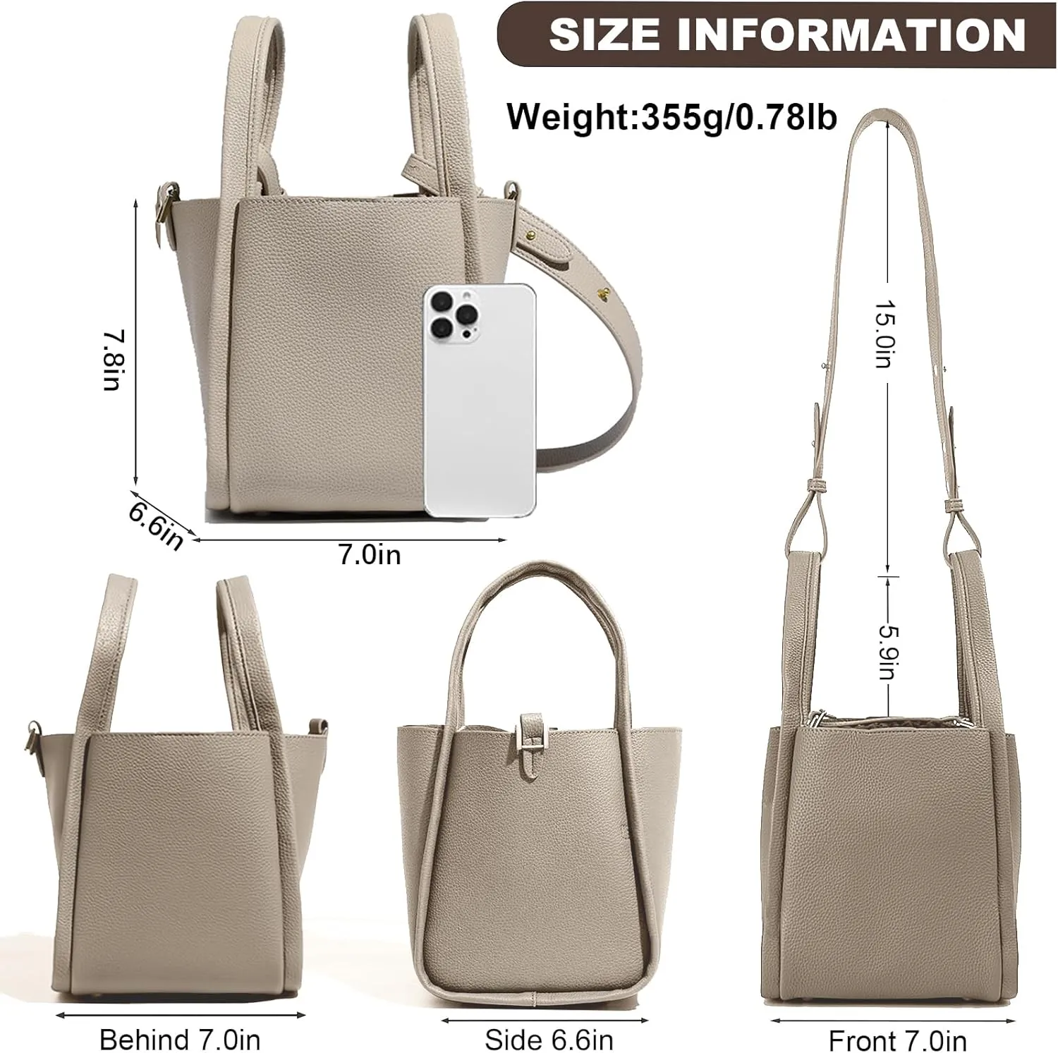 Women's PU Leather Bucket Bag - Lightweight Handbag with Detachable Strap for Work, Travel, and Daily Use