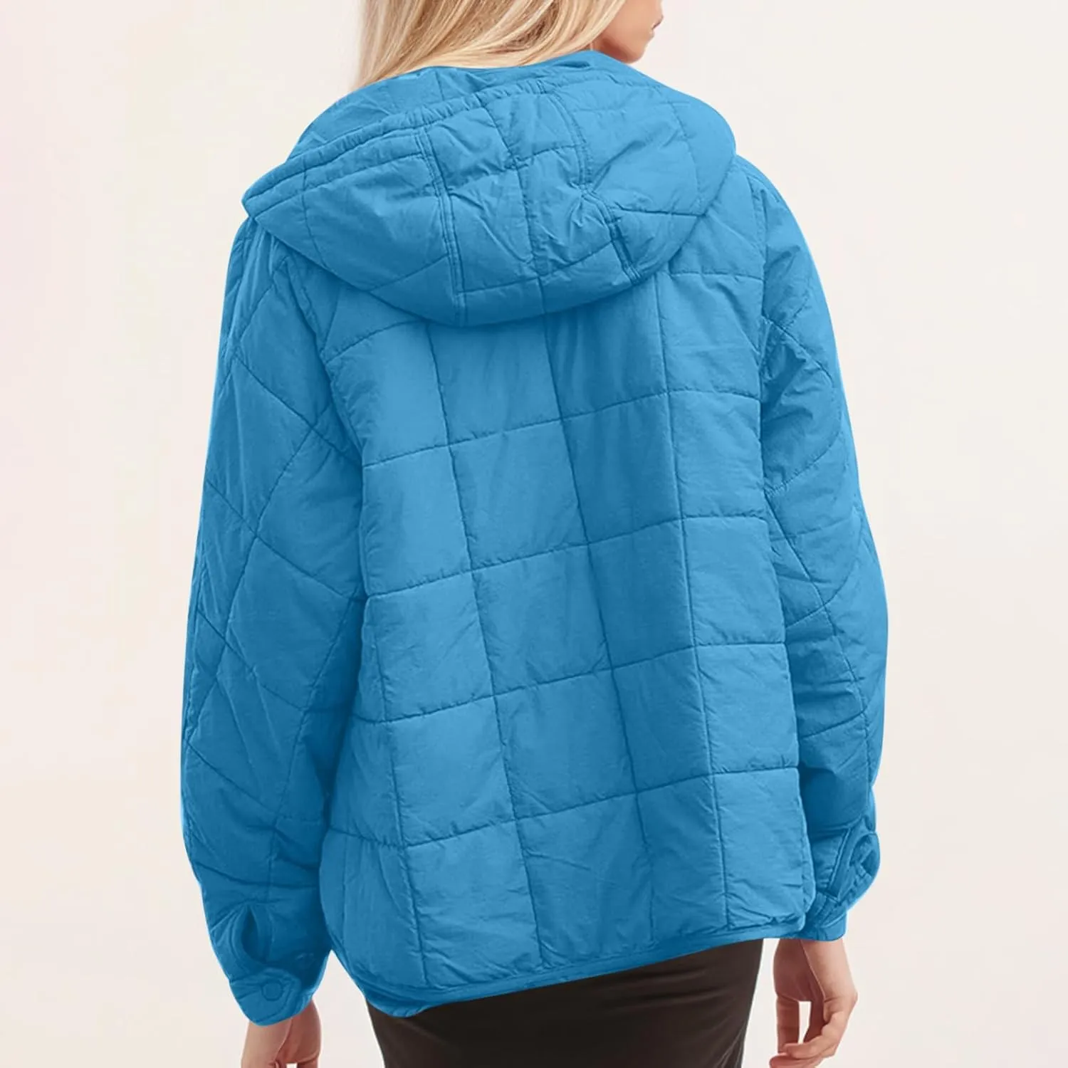 Women's Quilted Warm Puffer Jacket Winter Packable Pullover Down Coat Oversized Hoodie Lightweight Long Sleeve Outwear