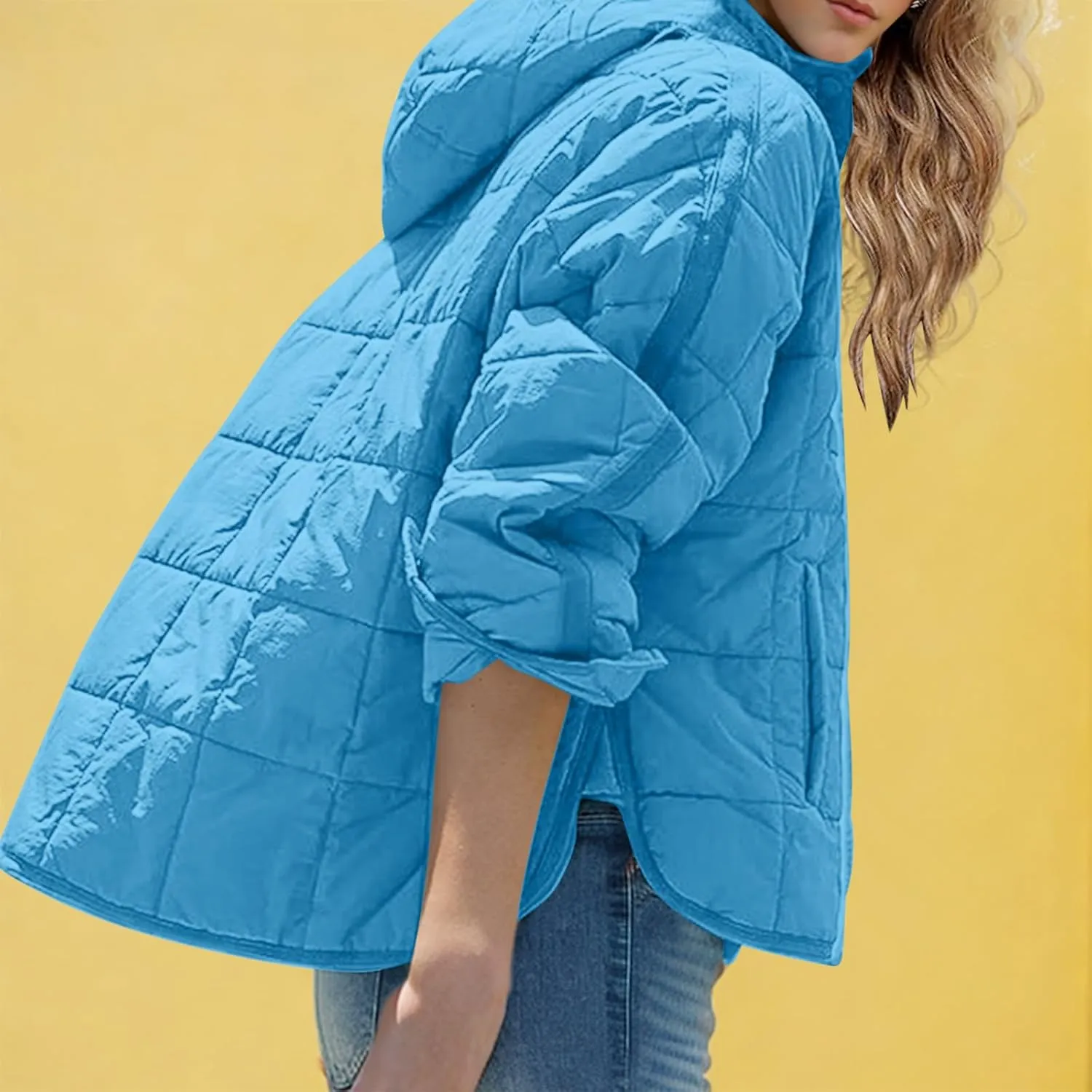 Women's Quilted Warm Puffer Jacket Winter Packable Pullover Down Coat Oversized Hoodie Lightweight Long Sleeve Outwear