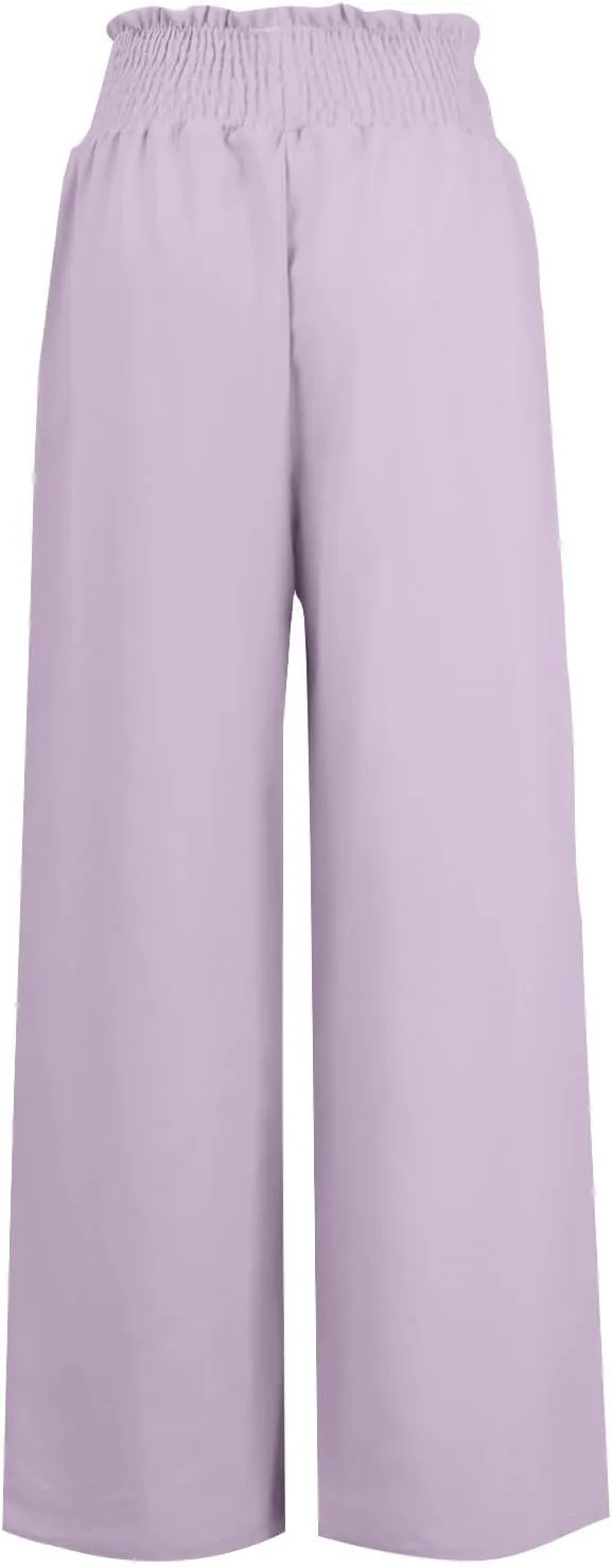 Women's Trendy Wide Leg Pants Adjustable Drawstring Elastic Waist Flowy Comfy Palazzo Pants Linen Vacation Lounge Trousers