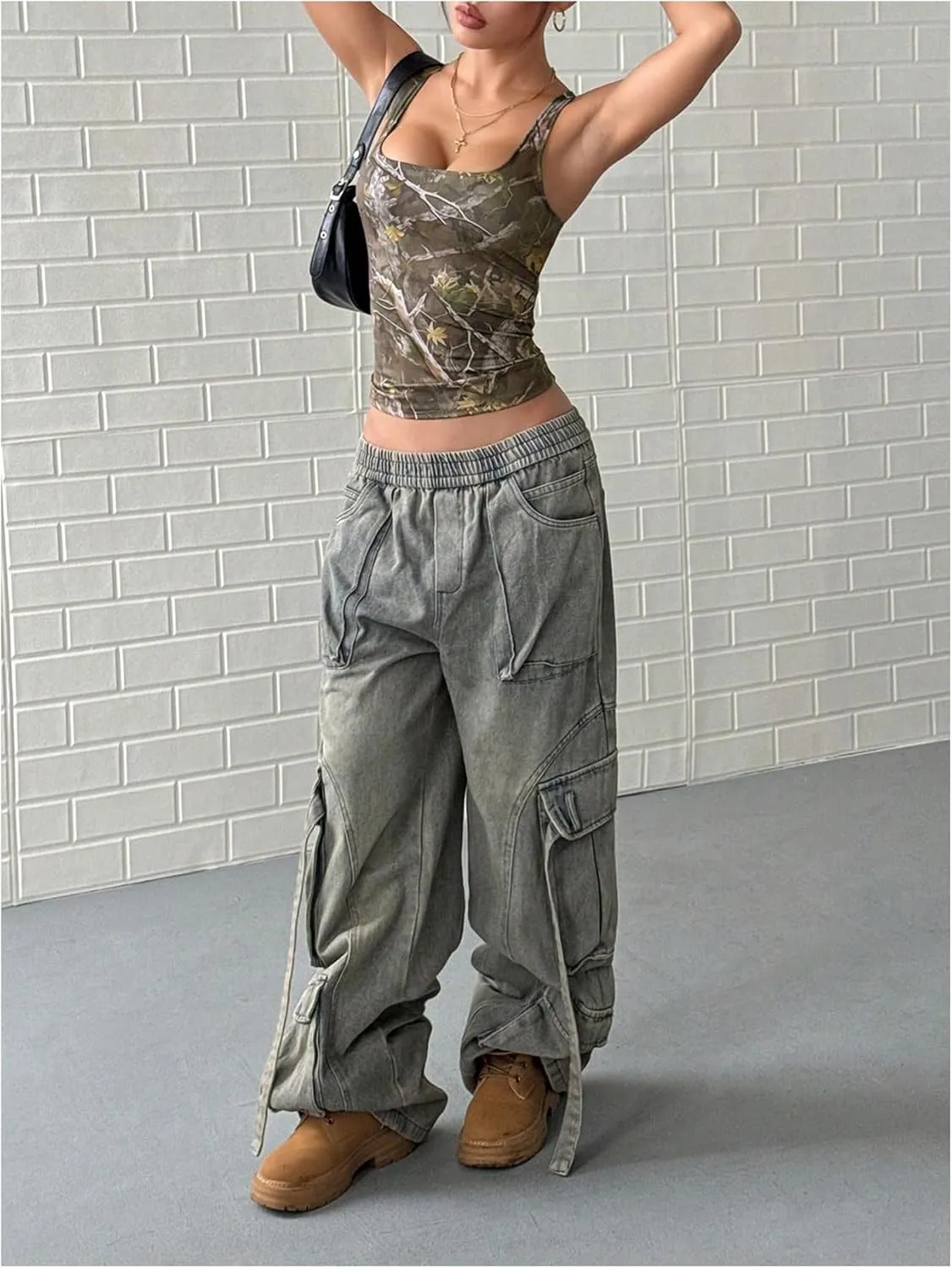 Women's Y2k Camo Print Tank Top Square Neck Sleeveless Slim Fitted Crop Tops