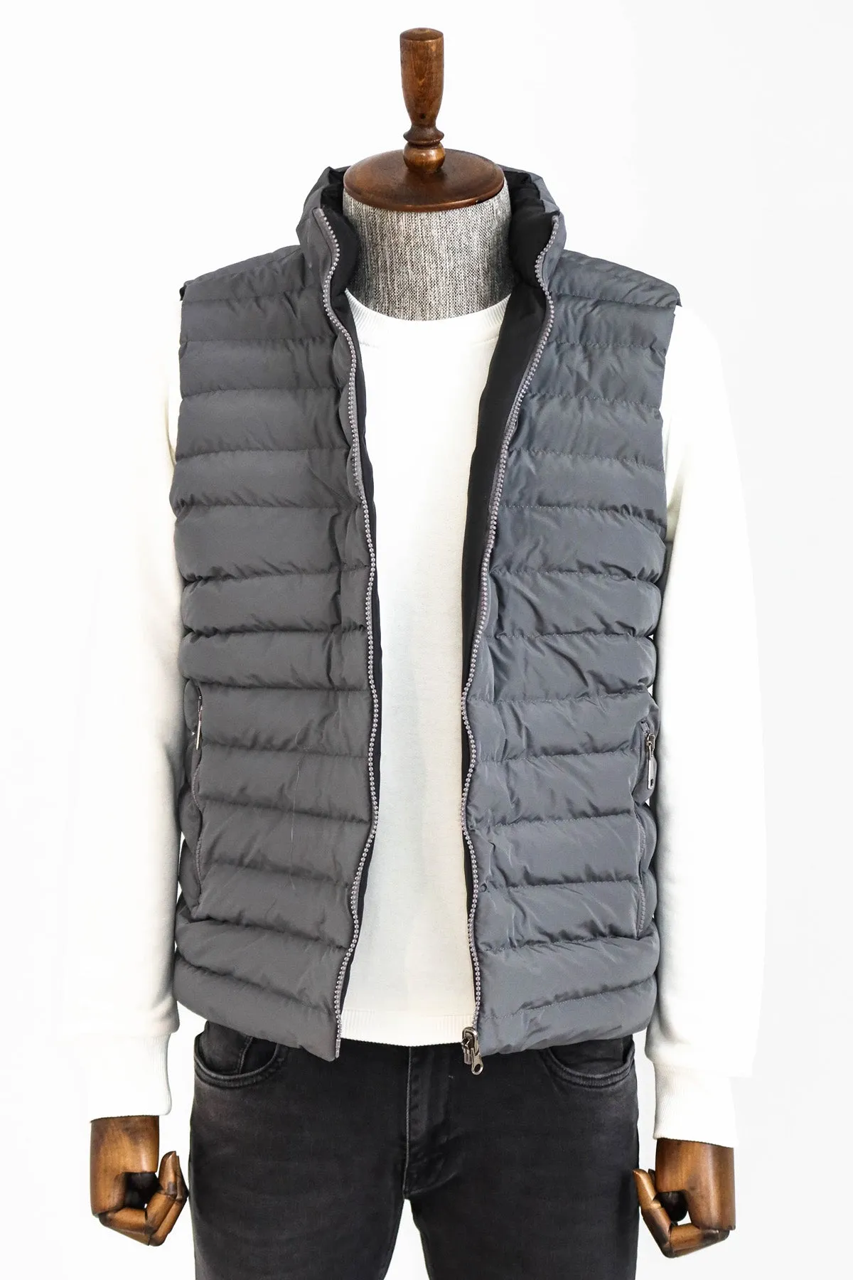 WSS Reversible Puffer Grey Men's Down Vest  - Singen