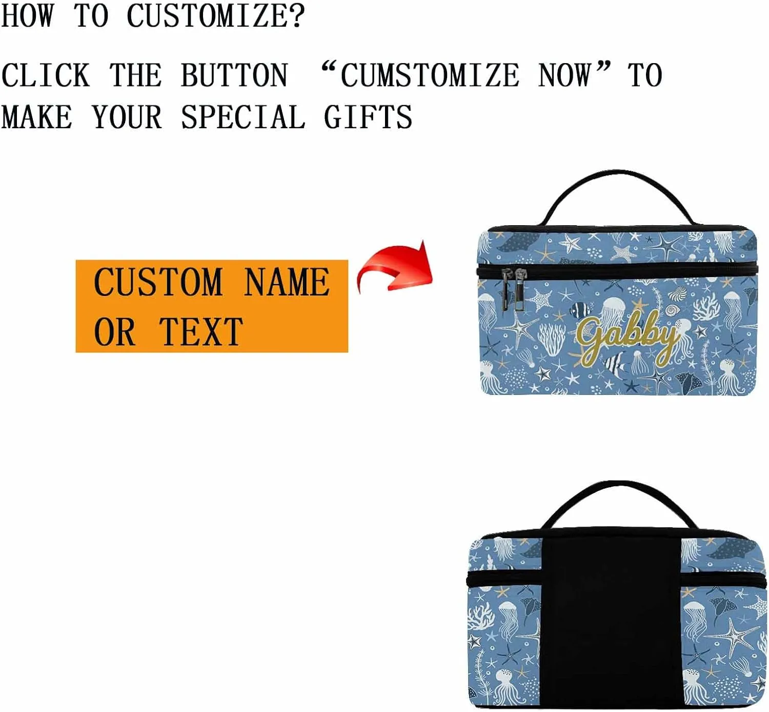YESCUSTOM Personalized Makeup Bag Cosmetic Bag for Women Cosmetic Travel Makeup Bag, Beach Starfish Large Travel Toiletry Bag for Girls Make Up Bag Brush Bags Reusable Toiletry Bag