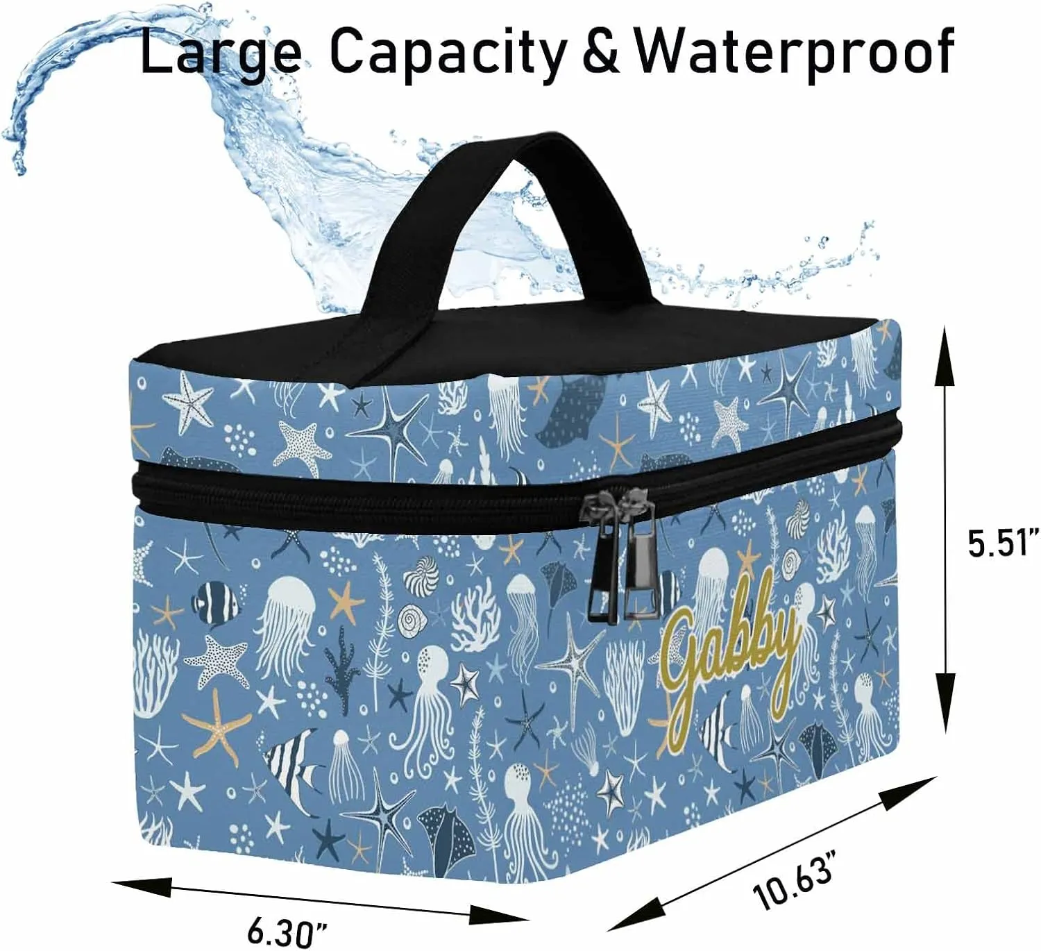 YESCUSTOM Personalized Makeup Bag Cosmetic Bag for Women Cosmetic Travel Makeup Bag, Beach Starfish Large Travel Toiletry Bag for Girls Make Up Bag Brush Bags Reusable Toiletry Bag