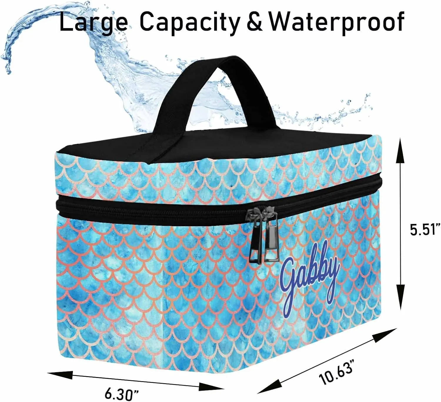 YESCUSTOM Personalized Makeup Bag Cosmetic Bag for Women Cosmetic Travel Makeup Bag, Blue Mermaid Large Travel Toiletry Bag for Girls Make Up Bag Brush Bags Reusable Toiletry Bag