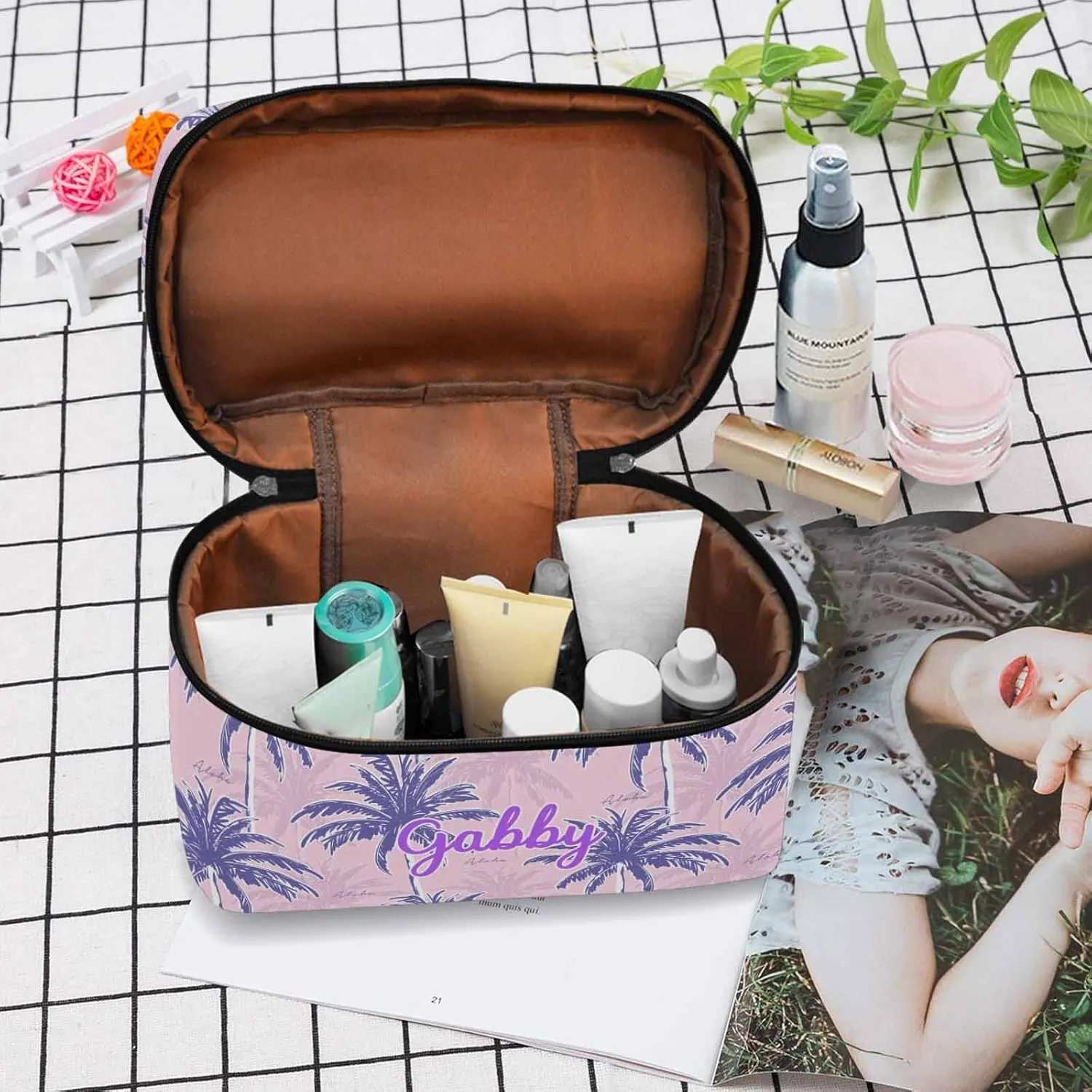 YESCUSTOM Personalized Makeup Bag Cosmetic Bag for Women Cosmetic Travel Makeup Bag, Large Travel Toiletry Bag for Girls Make Up Bag Brush Bags Reusable Toiletry Bag