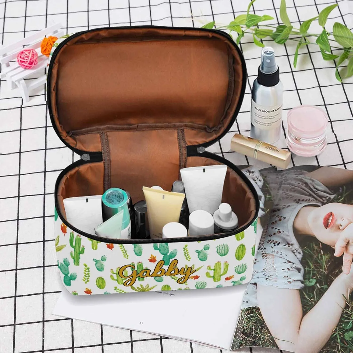 YESCUSTOM Personalized Makeup Bag Cosmetic Bag for Women Cosmetic Travel Makeup Bag, Large Travel Toiletry Bag for Girls Make Up Bag Brush Bags Reusable Toiletry Bag