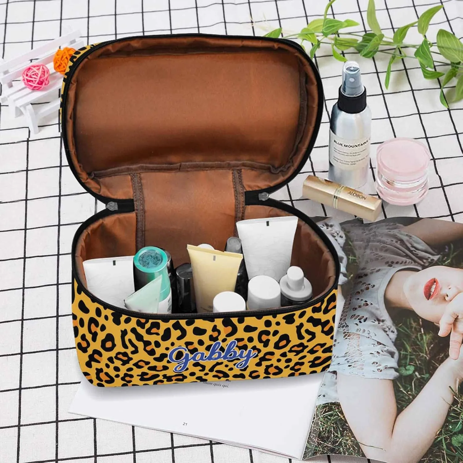 YESCUSTOM Personalized Makeup Bag Cosmetic Bag for Women Cosmetic Travel Makeup Bag, Leopard Large Travel Toiletry Bag for Girls Make Up Bag Brush Bags Reusable Toiletry Bag