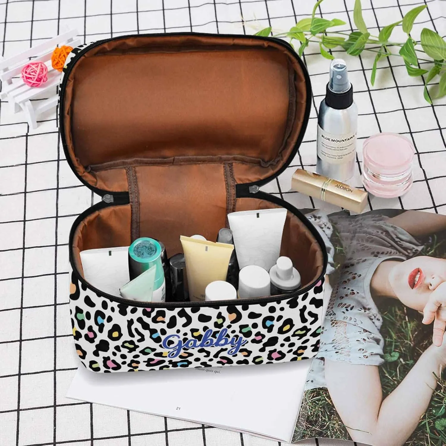 YESCUSTOM Personalized Makeup Bag Cosmetic Bag for Women Cosmetic Travel Makeup Bag, Leopard Large Travel Toiletry Bag for Girls Make Up Bag Brush Bags Reusable Toiletry Bag