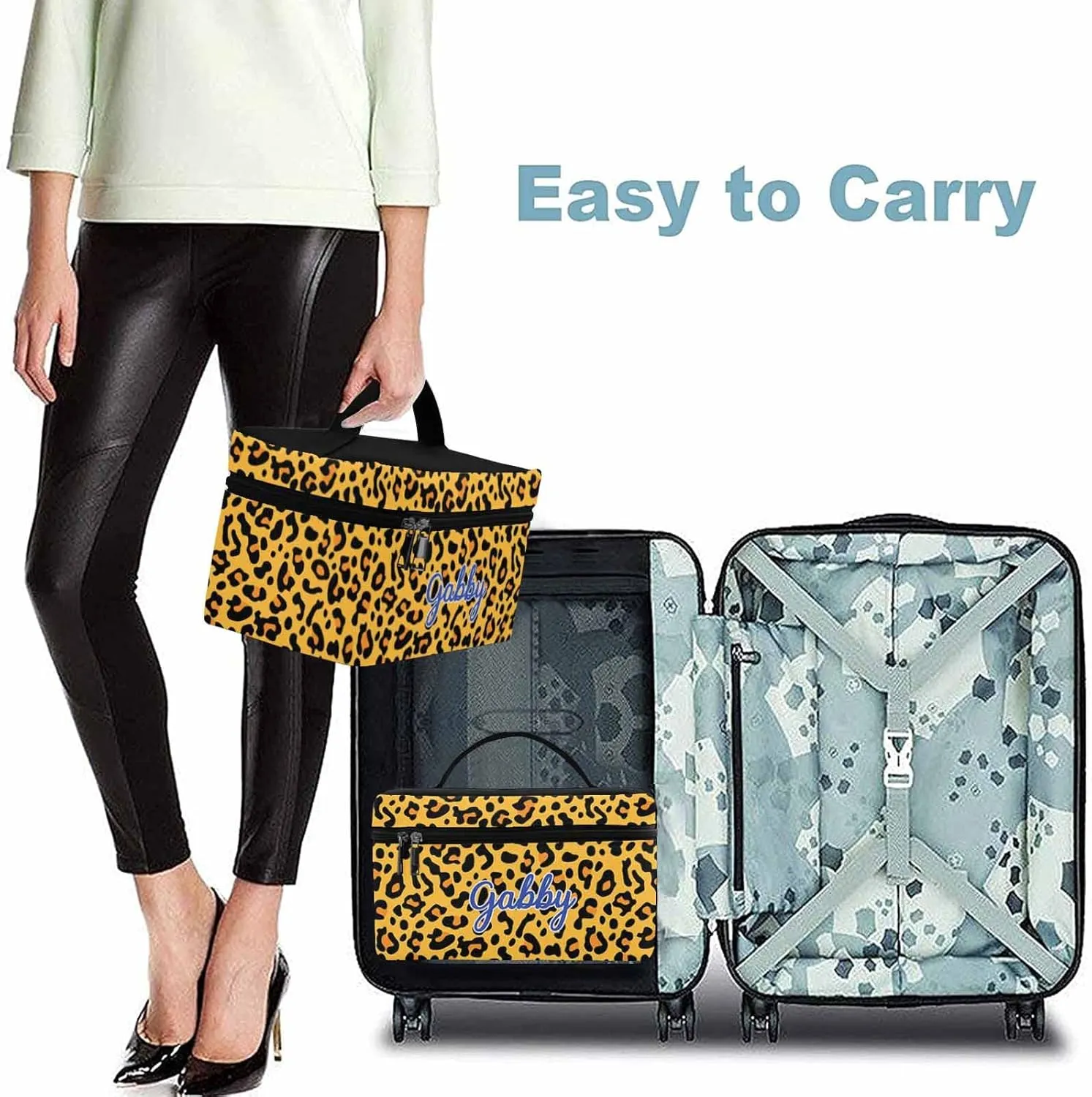 YESCUSTOM Personalized Makeup Bag Cosmetic Bag for Women Cosmetic Travel Makeup Bag, Leopard Large Travel Toiletry Bag for Girls Make Up Bag Brush Bags Reusable Toiletry Bag