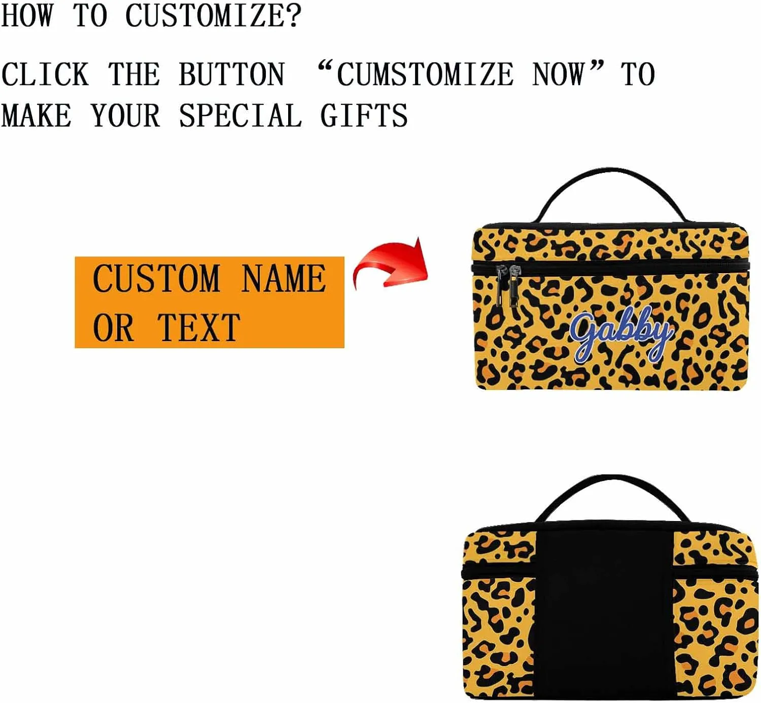 YESCUSTOM Personalized Makeup Bag Cosmetic Bag for Women Cosmetic Travel Makeup Bag, Leopard Large Travel Toiletry Bag for Girls Make Up Bag Brush Bags Reusable Toiletry Bag