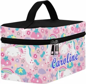 YESCUSTOM Personalized Makeup Bag Large Travel Cosmetic Bags for Girls Women Kids, Cartoon Cloud Waterproof Make up Organizer Case Toiletry Bag