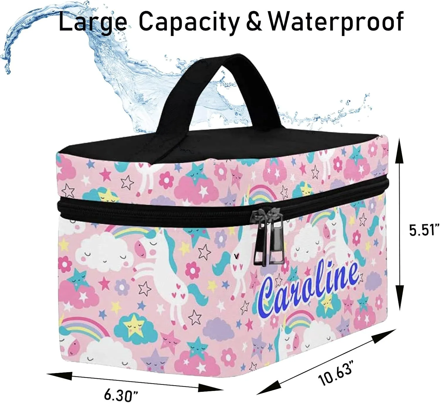 YESCUSTOM Personalized Makeup Bag Large Travel Cosmetic Bags for Girls Women Kids, Cartoon Cloud Waterproof Make up Organizer Case Toiletry Bag