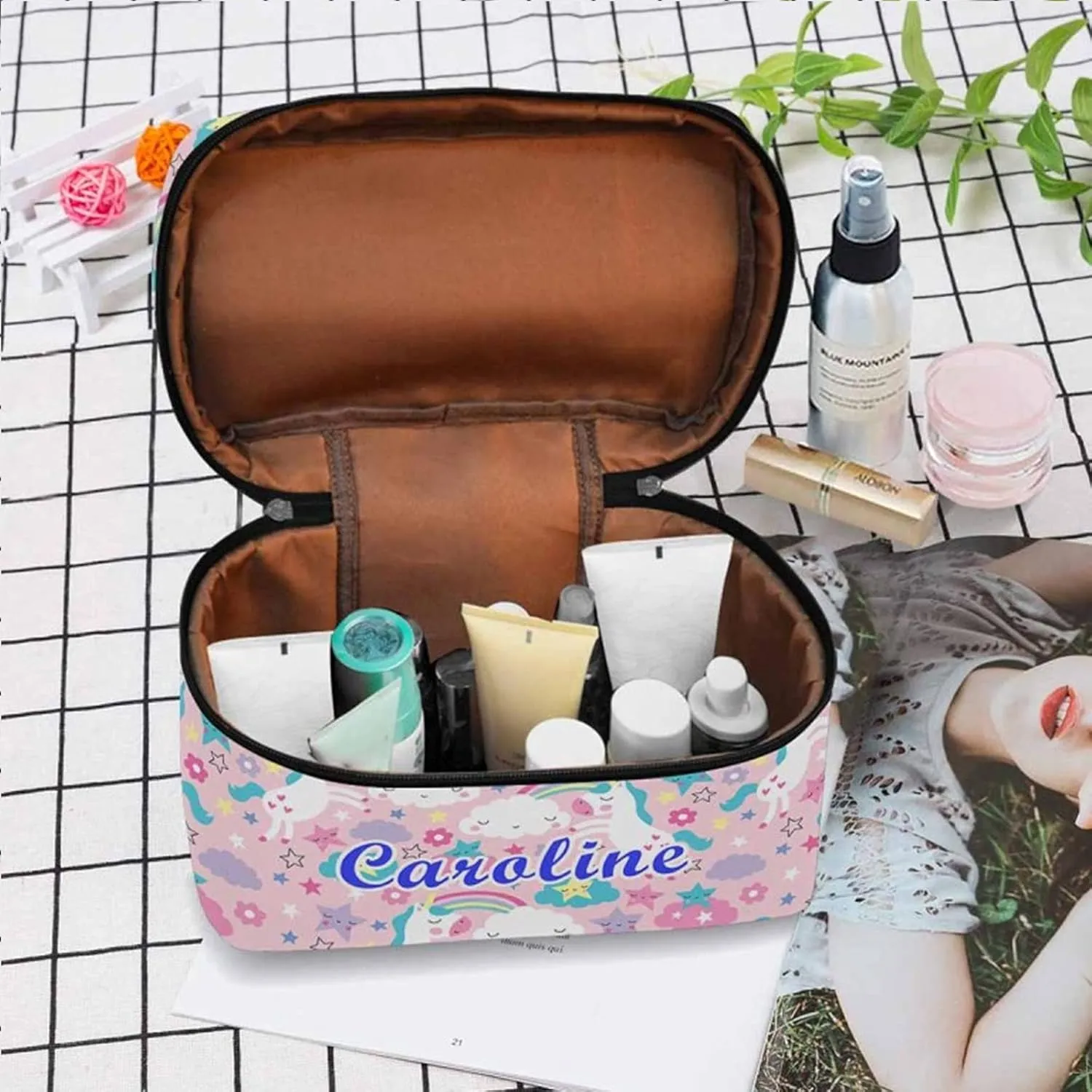 YESCUSTOM Personalized Makeup Bag Large Travel Cosmetic Bags for Girls Women Kids, Cartoon Cloud Waterproof Make up Organizer Case Toiletry Bag