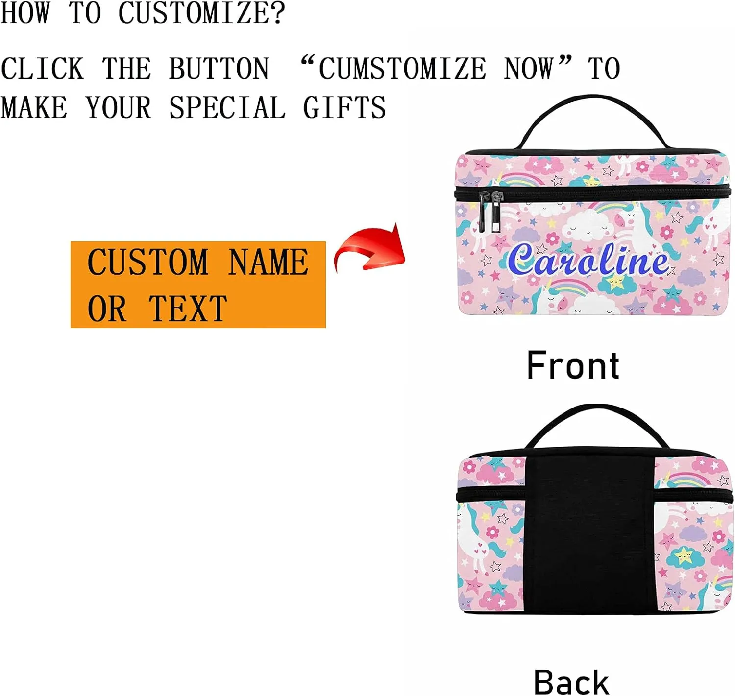 YESCUSTOM Personalized Makeup Bag Large Travel Cosmetic Bags for Girls Women Kids, Cartoon Cloud Waterproof Make up Organizer Case Toiletry Bag