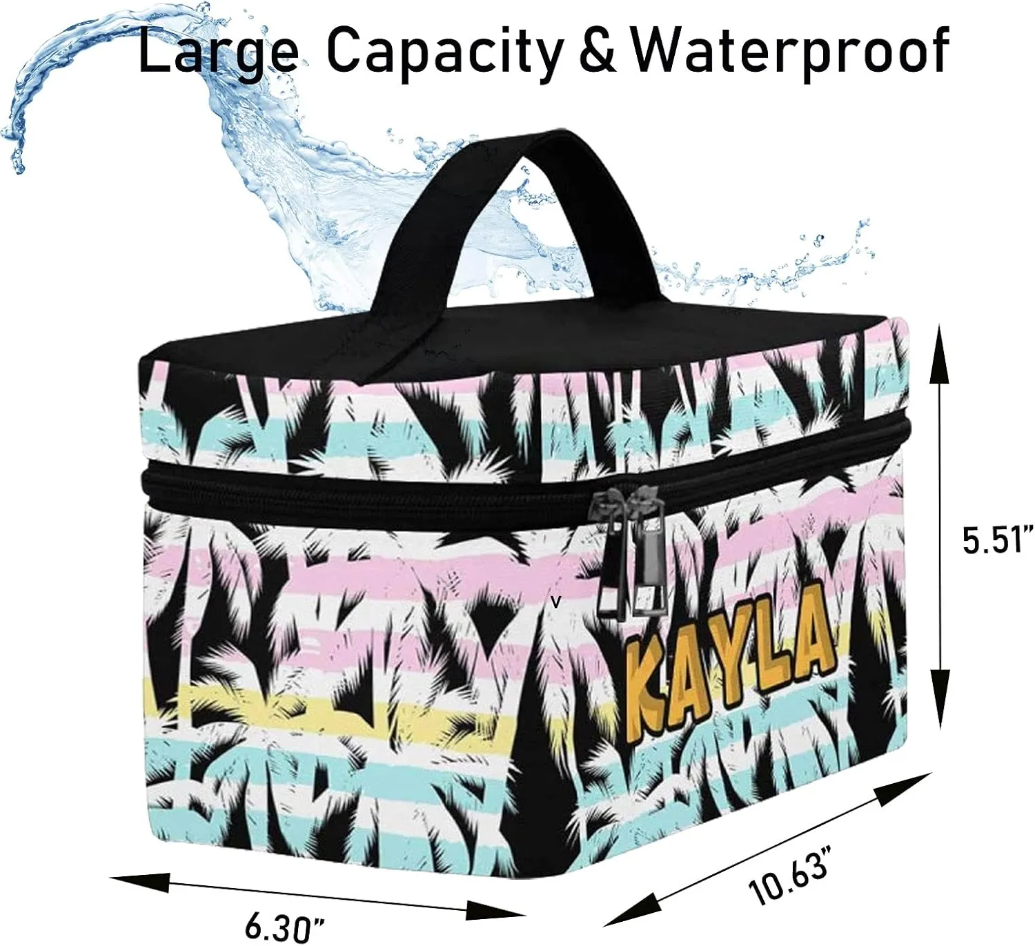 YESCUSTOM Personalized Makeup Bag Large Travel Cosmetic Bags for Girls Women Kids, Coconut Tree Waterproof Make up Organizer Case Toiletry Bag