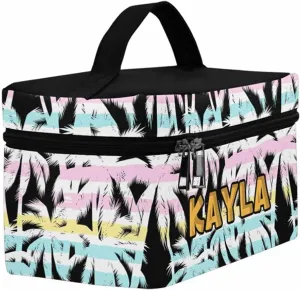 YESCUSTOM Personalized Makeup Bag Large Travel Cosmetic Bags for Girls Women Kids, Coconut Tree Waterproof Make up Organizer Case Toiletry Bag