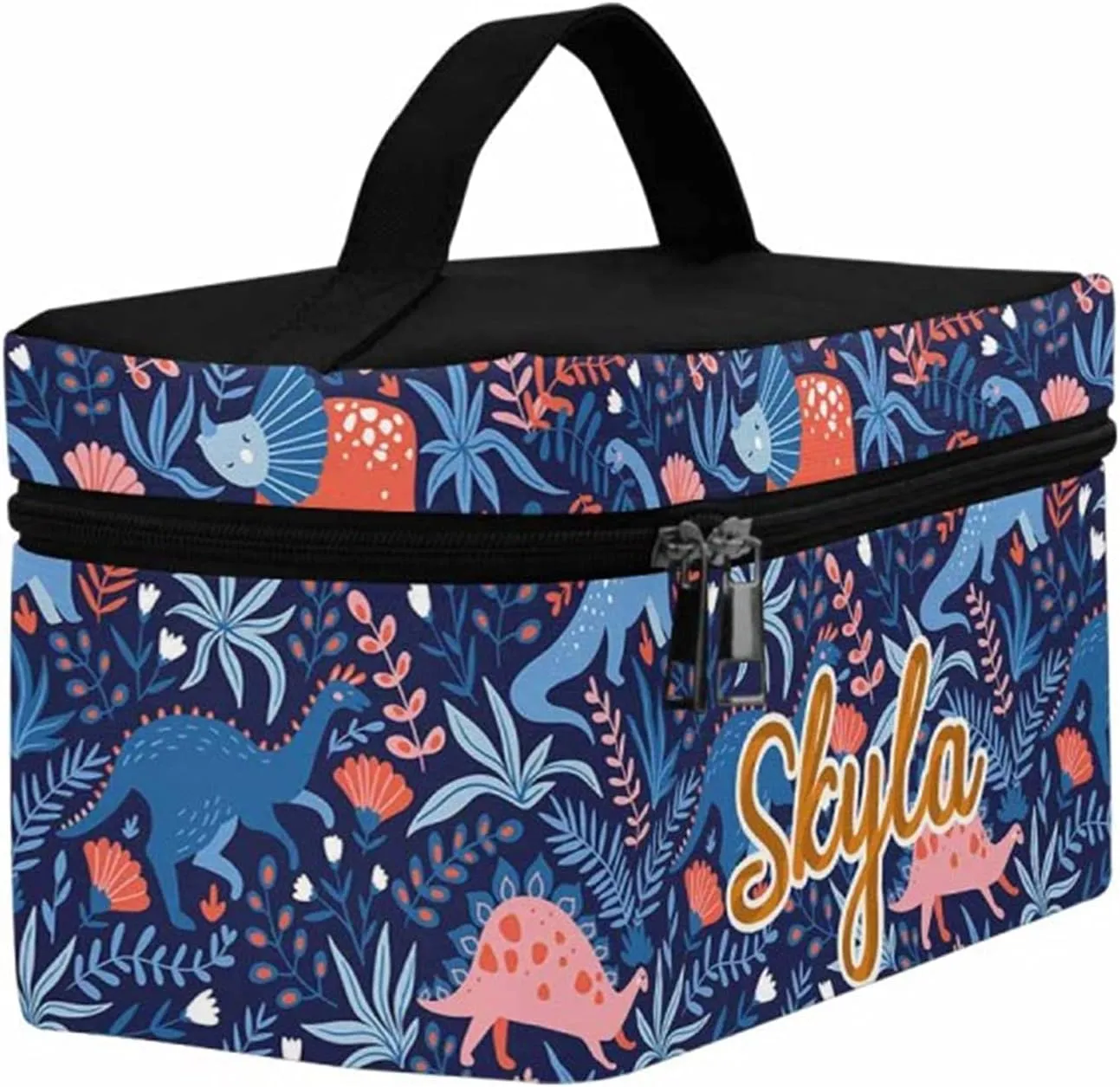 YESCUSTOM Personalized Makeup Bag Large Travel Cosmetic Bags for Girls Women Kids, Dinosaur Waterproof Make up Organizer Case Toiletry Bag