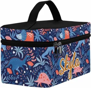 YESCUSTOM Personalized Makeup Bag Large Travel Cosmetic Bags for Girls Women Kids, Dinosaur Waterproof Make up Organizer Case Toiletry Bag
