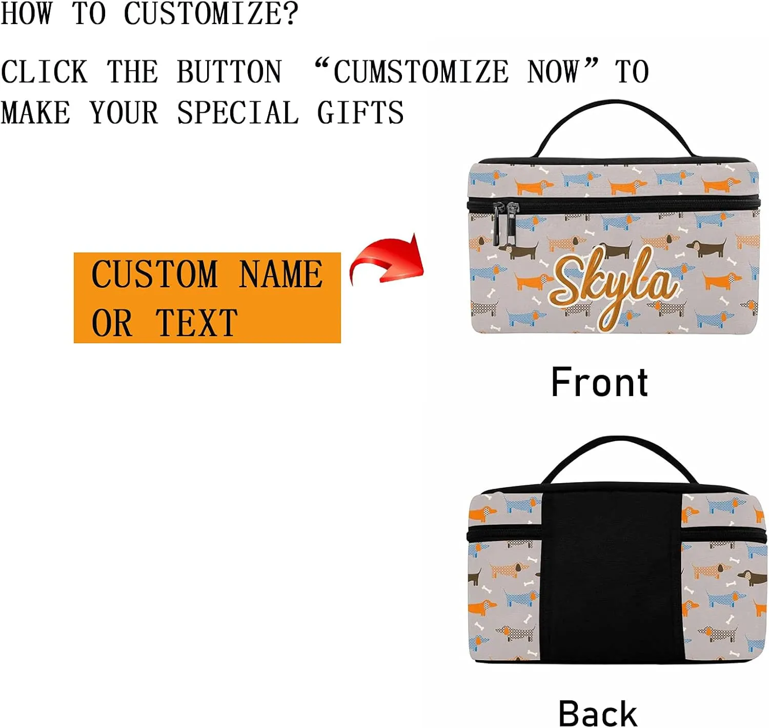 YESCUSTOM Personalized Makeup Bag Large Travel Cosmetic Bags for Girls Women Kids, Puppy Waterproof Make up Organizer Case Toiletry Bag