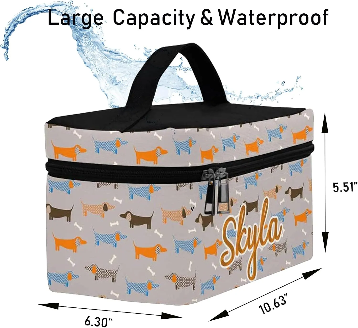 YESCUSTOM Personalized Makeup Bag Large Travel Cosmetic Bags for Girls Women Kids, Puppy Waterproof Make up Organizer Case Toiletry Bag