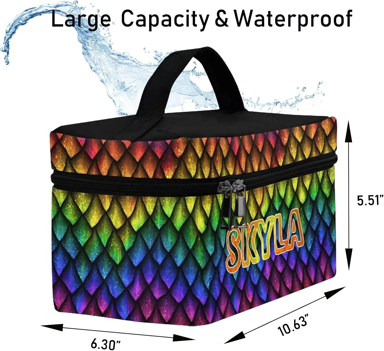 YESCUSTOM Personalized Makeup Bag Large Travel Cosmetic Bags for Girls Women Kids, Rainbow Diamond Waterproof Make up Organizer Case Toiletry Bag