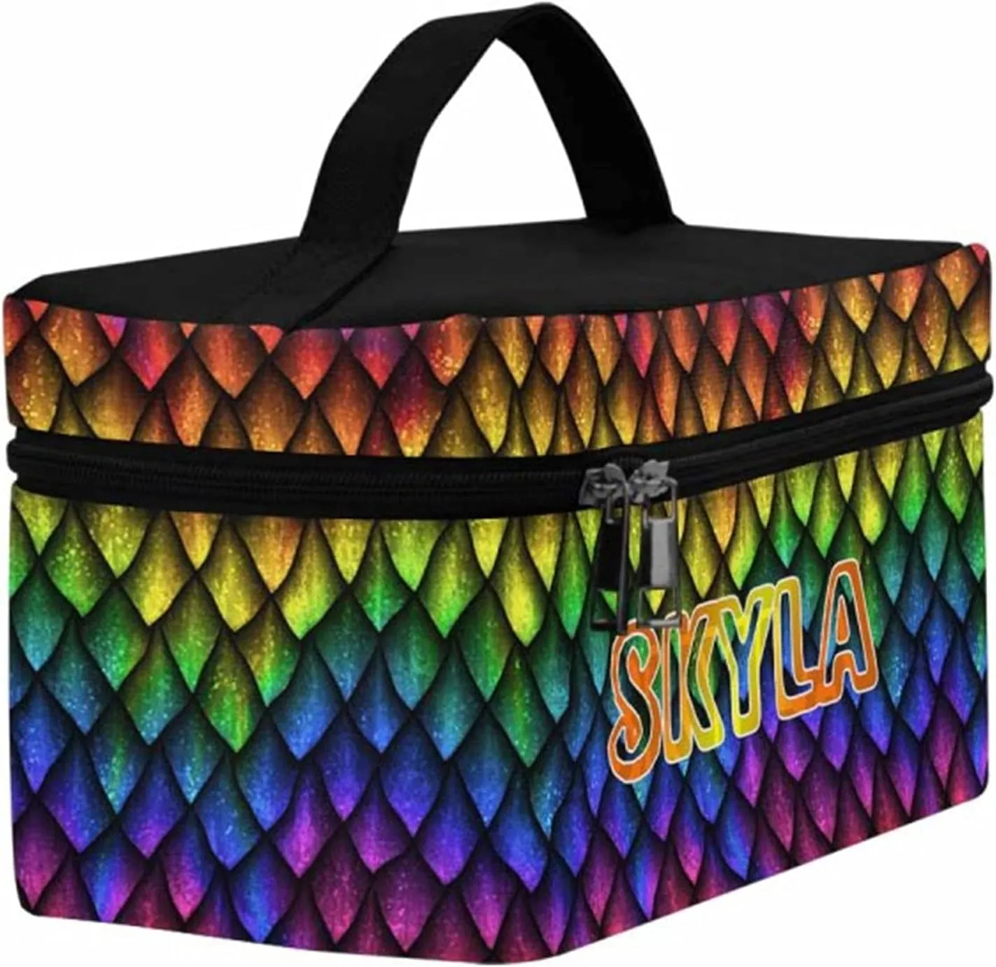 YESCUSTOM Personalized Makeup Bag Large Travel Cosmetic Bags for Girls Women Kids, Rainbow Diamond Waterproof Make up Organizer Case Toiletry Bag