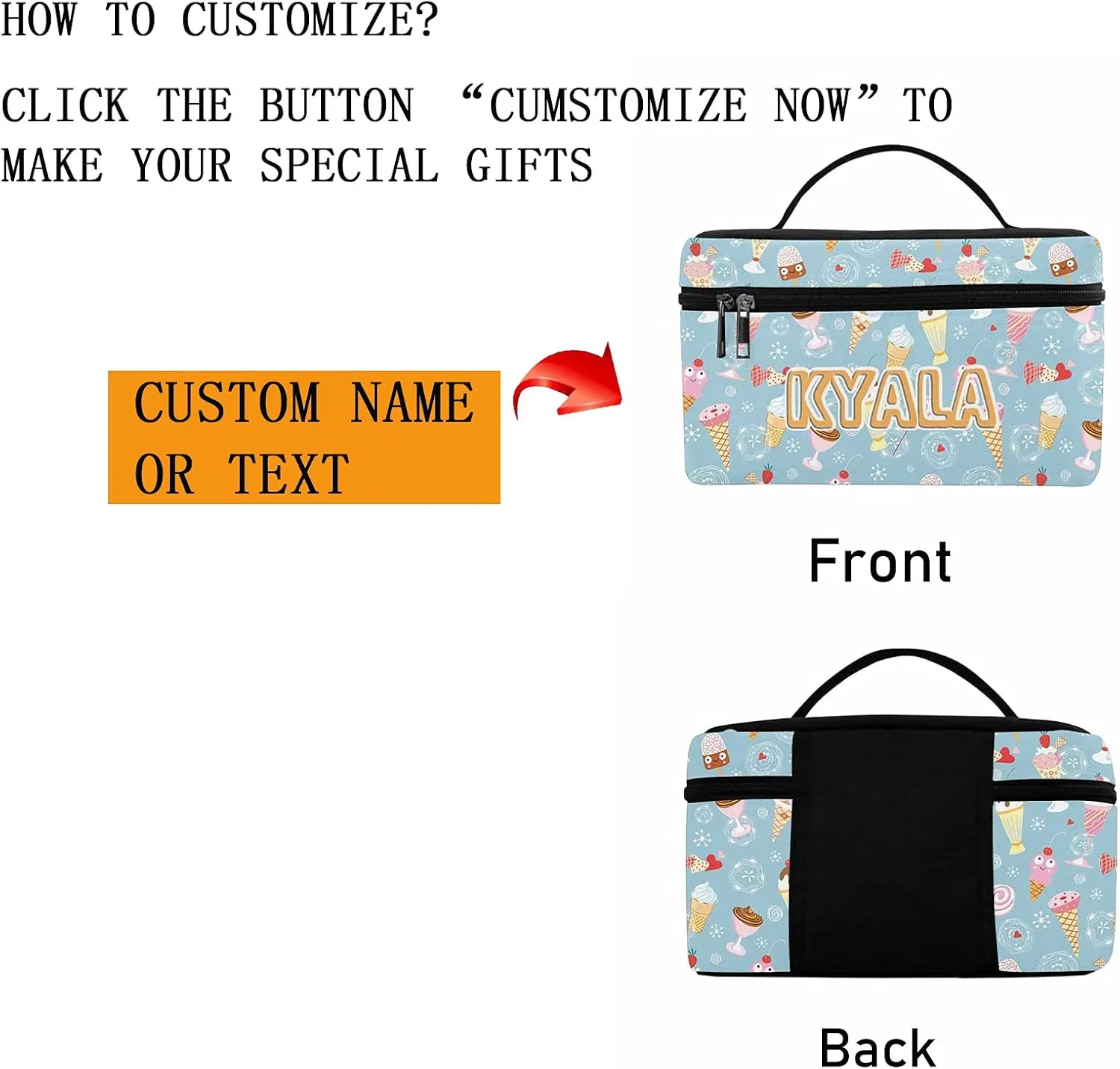 YESCUSTOM Personalized Makeup Bag Large Travel Cosmetic Bags for Girls Women Kids, Summer Print Waterproof Make up Organizer Case Toiletry Bag