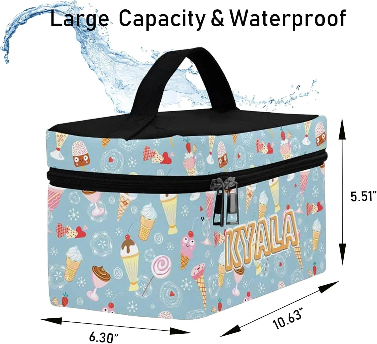 YESCUSTOM Personalized Makeup Bag Large Travel Cosmetic Bags for Girls Women Kids, Summer Print Waterproof Make up Organizer Case Toiletry Bag